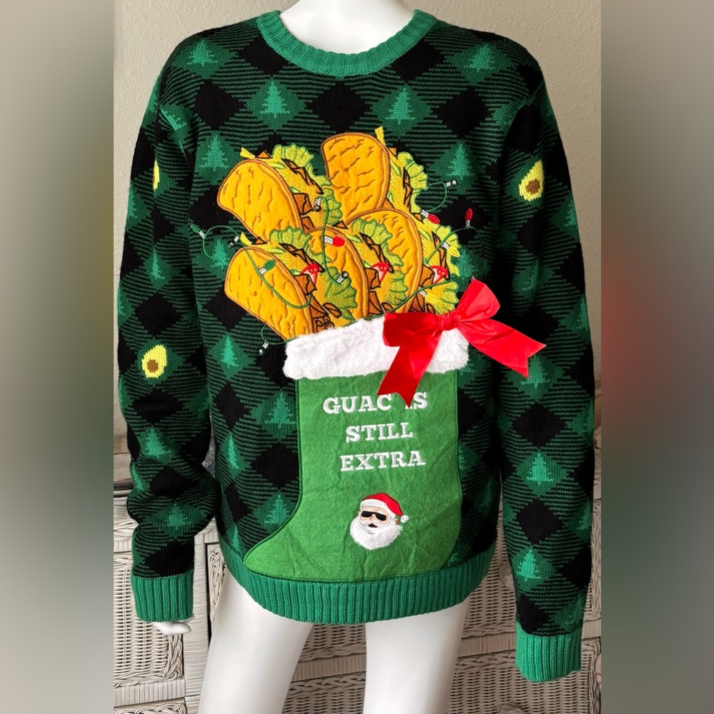 Blizzard Bay “Guac Is Still Extra” Ugly Christmas Sweater Green Color Size M